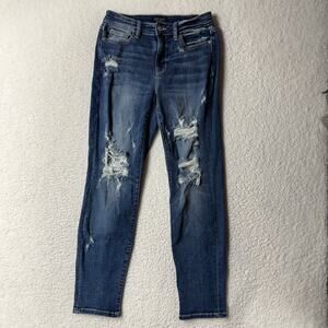 Judy Blue Size 5/27 Mid Rise Cuffed Destroy Boyfriend Jeans Distressed Denim
